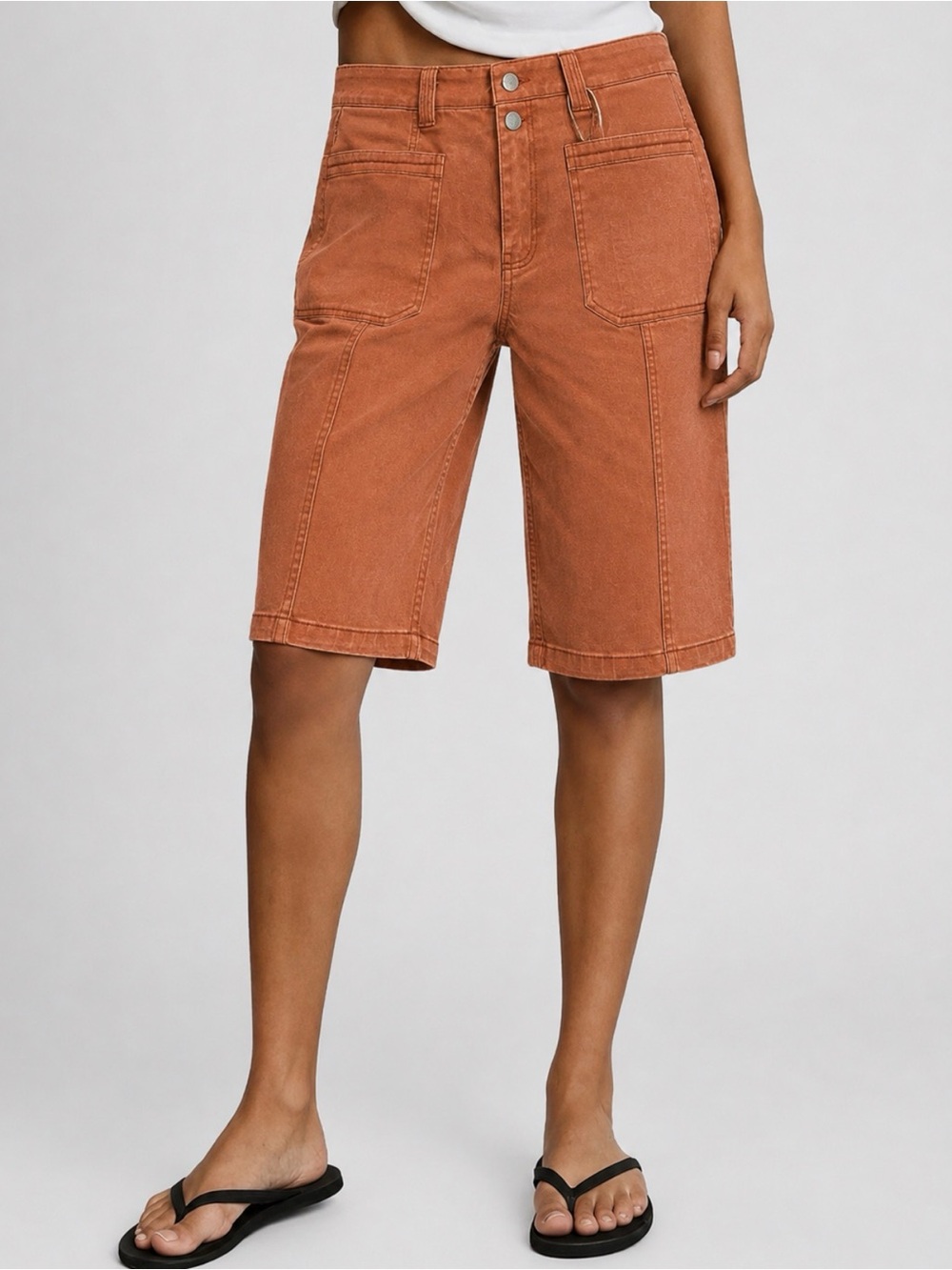 Flamingals Orange Washed Denim Bermuda Cargo Shorts M PS7-11